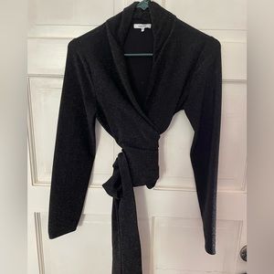 Ganni black sparkle wrap around top